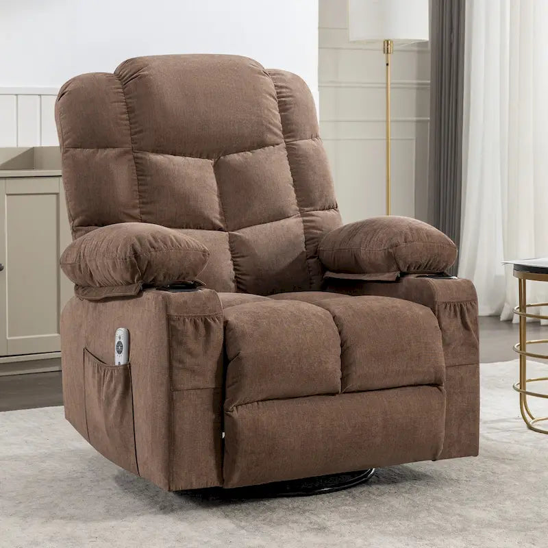 Fauteuil inclinable surdimensionné gris avec chauffage et massage, inclinaison 150, bascule 30, charge USB et 2 porte-gobelets