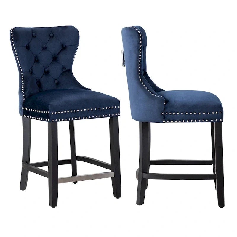 Carter 24 Tabouret de comptoir capitonné à dossier en aile et clous décoratifs (lot de 2)