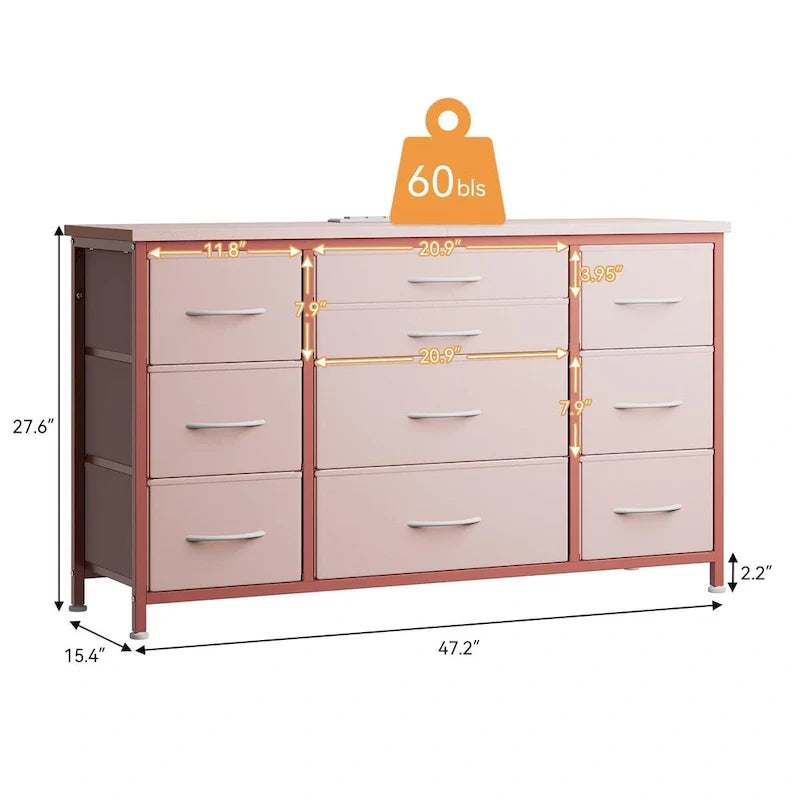 Commode de chambre avec 10 grands tiroirs pour meuble TV long 55 - 55 pouces