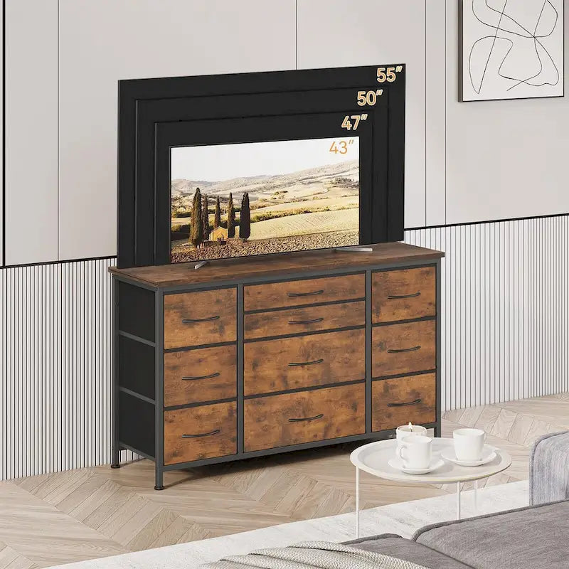 Commode de chambre avec 10 grands tiroirs pour meuble TV long 55 - 55 pouces