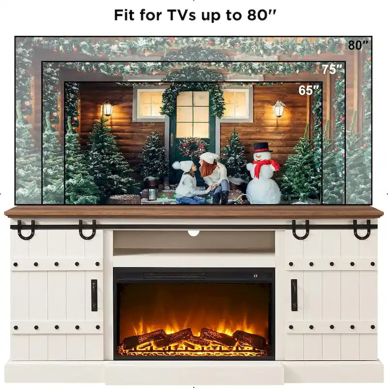 Meuble TV cheminée style ferme, meuble multimédia, console média