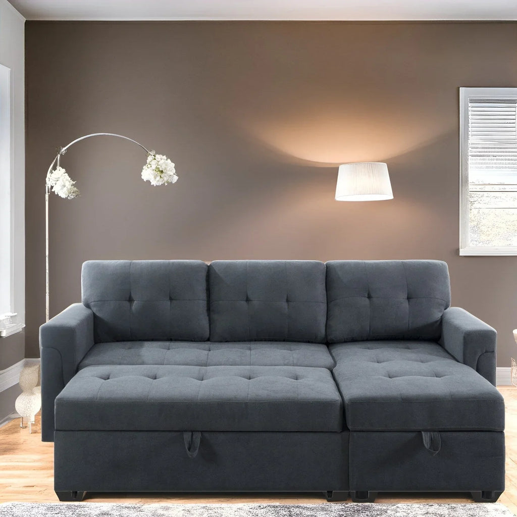 Canapé sectionnel réversible avec lit escamotable, méridienne de rangement dissimulée, pieds durables,