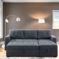 Canapé sectionnel réversible avec lit escamotable, méridienne de rangement dissimulée, pieds durables,