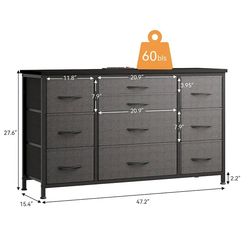 Commode de chambre avec 10 grands tiroirs pour meuble TV long 55 - 55 pouces