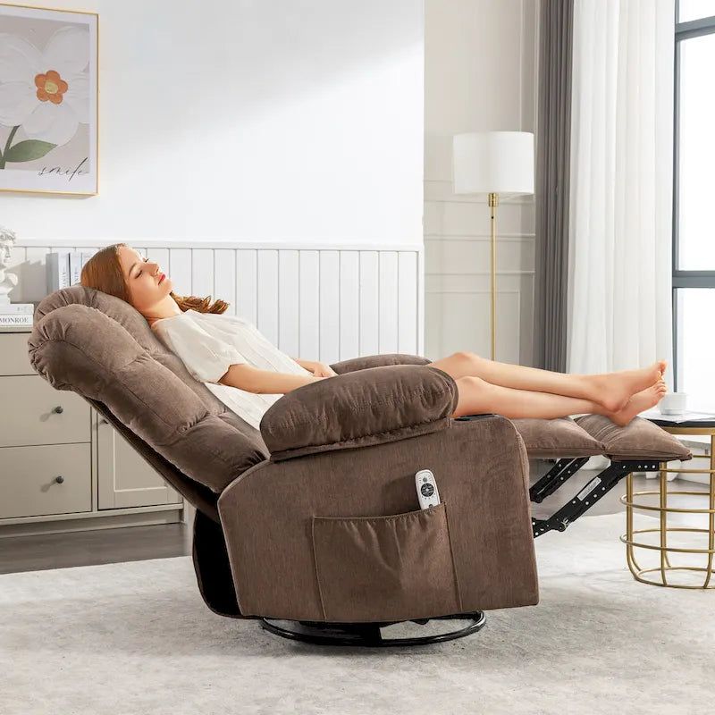 Fauteuil inclinable surdimensionné gris avec chauffage et massage, inclinaison 150, bascule 30, charge USB et 2 porte-gobelets