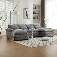 Canapé Sectionnel Canapé Nuage pour Salon, Canapé Moderne Forme U en Chenille/Bouclette, Canapé-Lit Modulable Confortable avec Double Méridienne