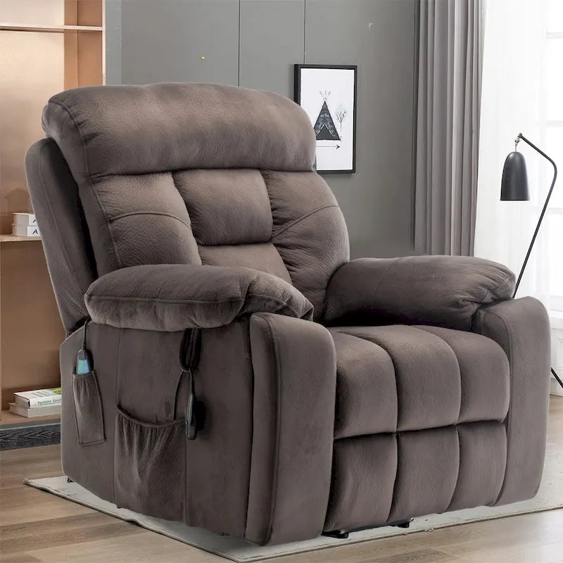 Grand fauteuil releveur massant électrique avec chauffage, porte-gobelet caché