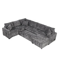 Canapé sectionnel en chenille avec canapé-lit escamotable, canapé-lit en forme de L avec ottoman de rangement, 3 coussins et prises de charge