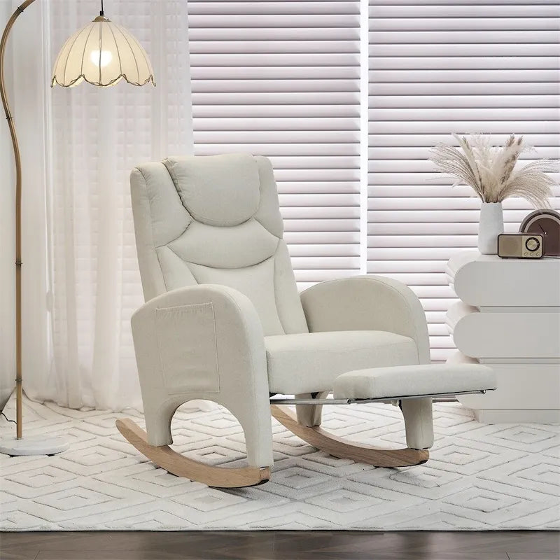 Fauteuil à Bascule d'Allaitement Ergonomique en Tissu avec Repose-Pieds Réglable