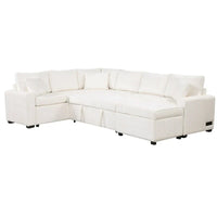 Canapé sectionnel en chenille avec canapé-lit escamotable, canapé-lit en forme de L avec ottoman de rangement, 3 coussins et prises de charge
