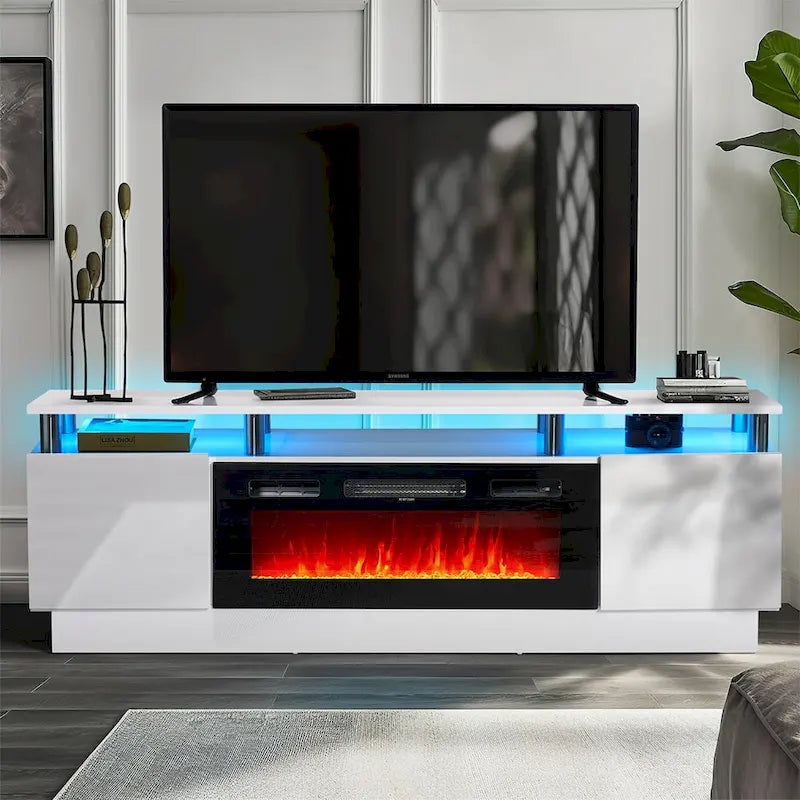 Meuble TV cheminée 70 avec cheminée électrique 36