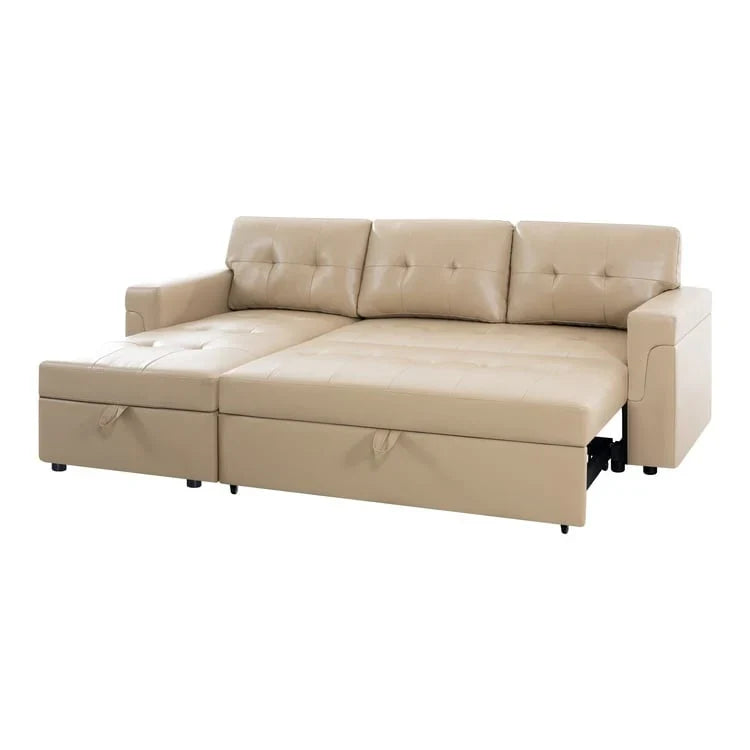 Canapé sectionnel réversible avec lit escamotable, méridienne de rangement dissimulée, pieds durables,