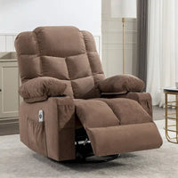 Fauteuil inclinable surdimensionné gris avec chauffage et massage, inclinaison 150, bascule 30, charge USB et 2 porte-gobelets