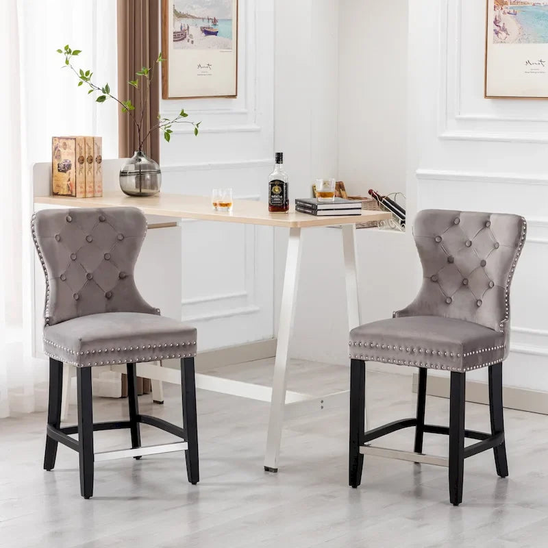 Carter 24 Tabouret de comptoir capitonné à dossier en aile et clous décoratifs (lot de 2)