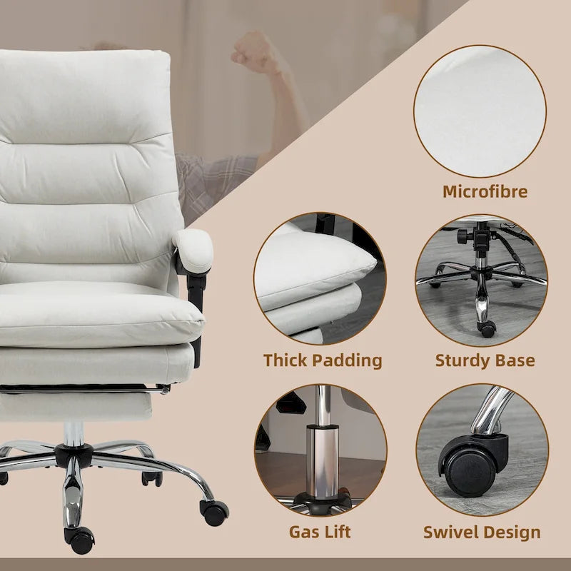 Vinsetto Chaise de bureau de massage inclinable chauffante à vibration en microfibre