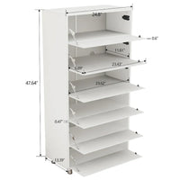 Meuble à chaussures miroir avec 6 tiroirs à abattant, organisateur de rangement pour une grande quantité de chaussures, 4 pieds en métal, porte à abattant à ouverture manuelle.