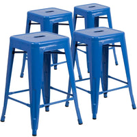 Lot de 4 tabourets hauteur comptoir d'intérieur-extérieur en métal sans dossier 24 H, avec assise carrée