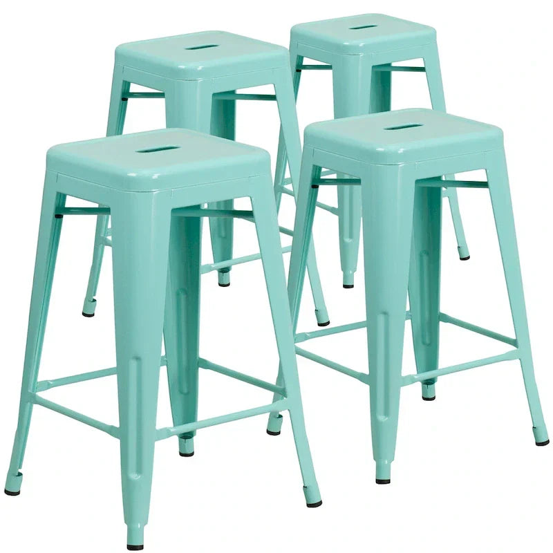 Lot de 4 tabourets hauteur comptoir d'intérieur-extérieur en métal sans dossier 24 H, avec assise carrée