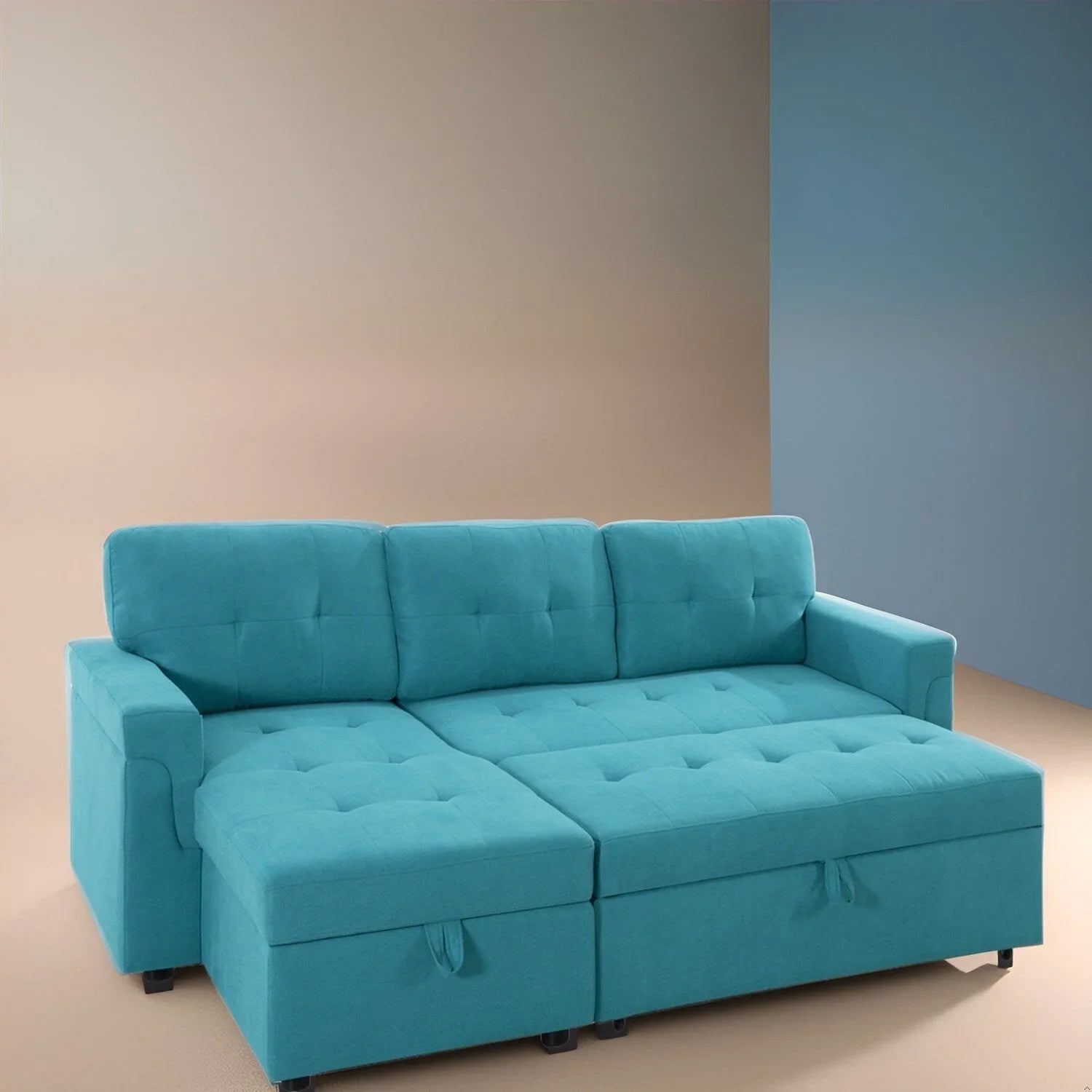Canapé sectionnel convertible réversible avec lit escamotable, méridienne de rangement dissimulée et pieds durables
