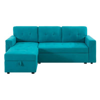 Canapé sectionnel réversible avec lit escamotable, méridienne de rangement dissimulée, pieds durables,