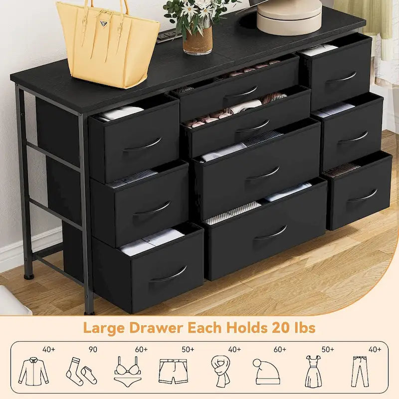 Commode de chambre avec 10 grands tiroirs pour meuble TV long 55 - 55 pouces