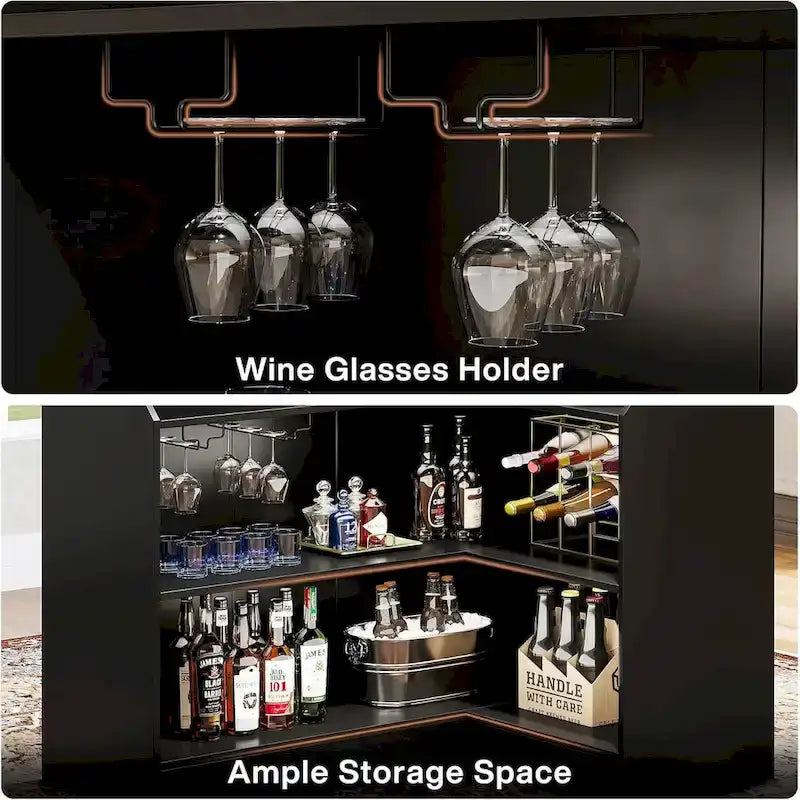Cabinet bar en L avec porte-verres à pied pour pub à domicile