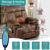Grand fauteuil inclinable de massage électrique avec fonction de levage, chauffage et porte-gobelet dissimulé