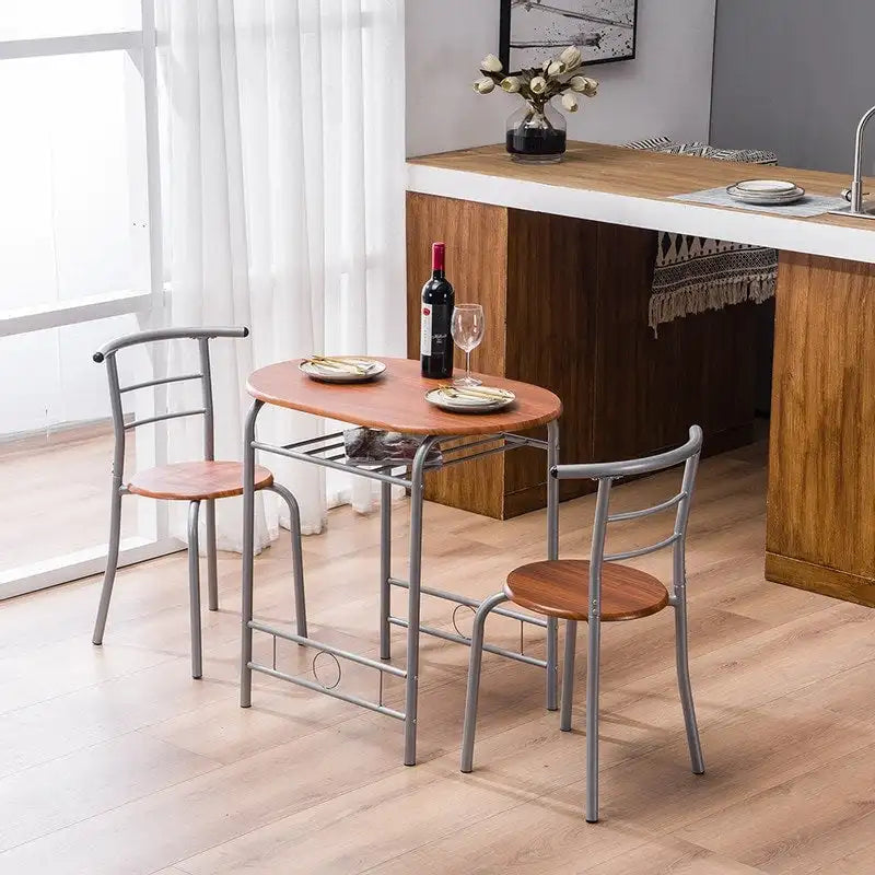 Ensemble de table de bar petit-déjeuner 3 pièces argent / marron clair