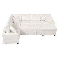 Canapé sectionnel en chenille avec canapé-lit escamotable, canapé-lit en forme de L avec ottoman de rangement, 3 coussins et prises de charge