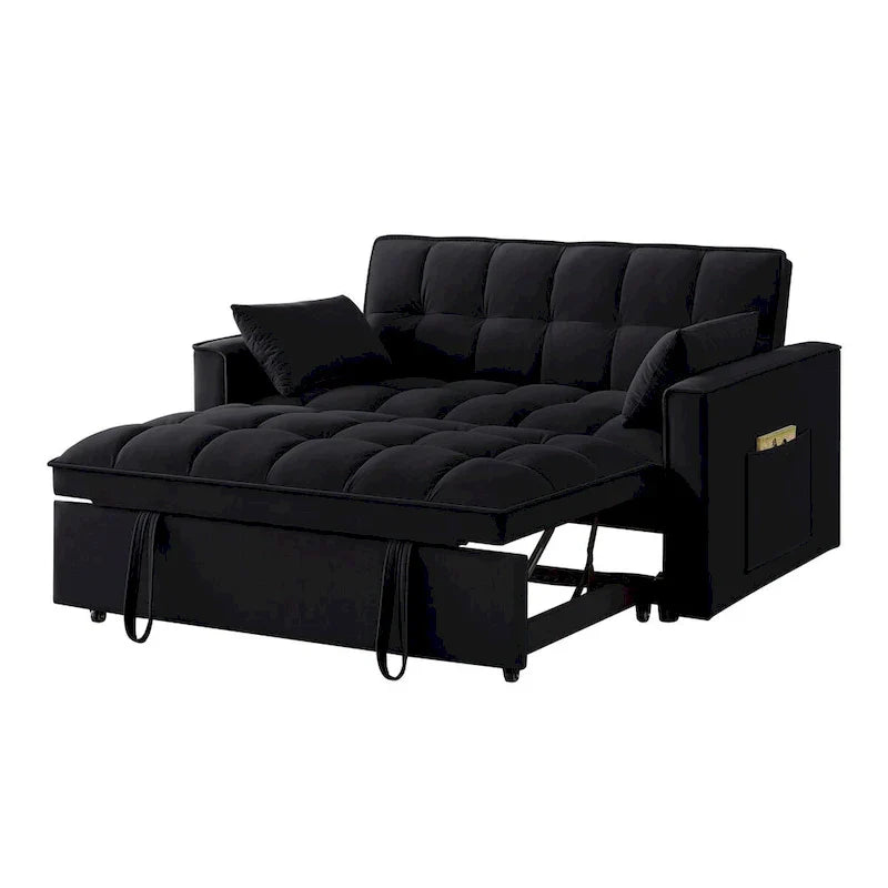 Canapé-lit causeuse 4 en 1 avec accoudoirs et poches de rangement, canapé-lit escamotable multifonctionnel capitonné avec dossier réglable