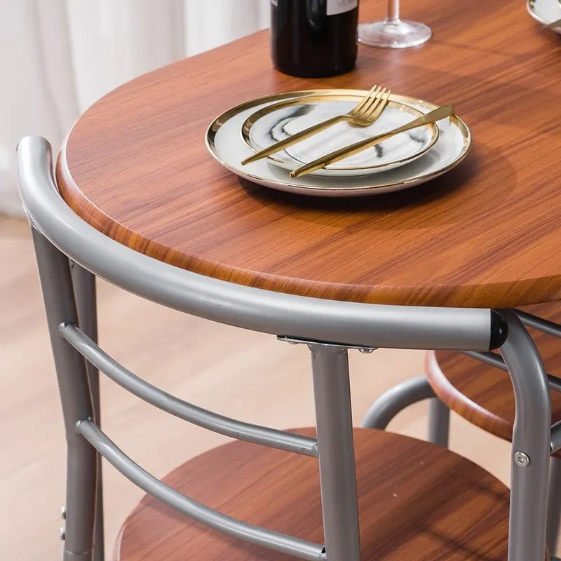 Ensemble de table de bar petit-déjeuner 3 pièces argent / marron clair