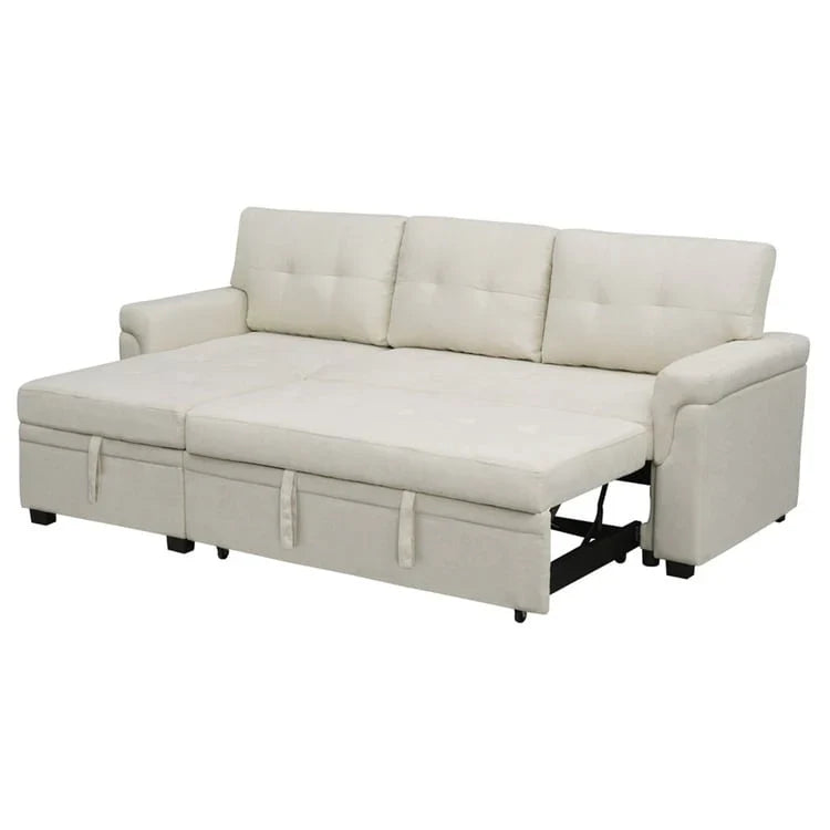 Canapé sectionnel convertible réversible avec lit escamotable, méridienne de rangement dissimulée et pieds durables