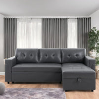 Canapé sectionnel réversible avec lit escamotable, méridienne de rangement dissimulée, pieds durables,