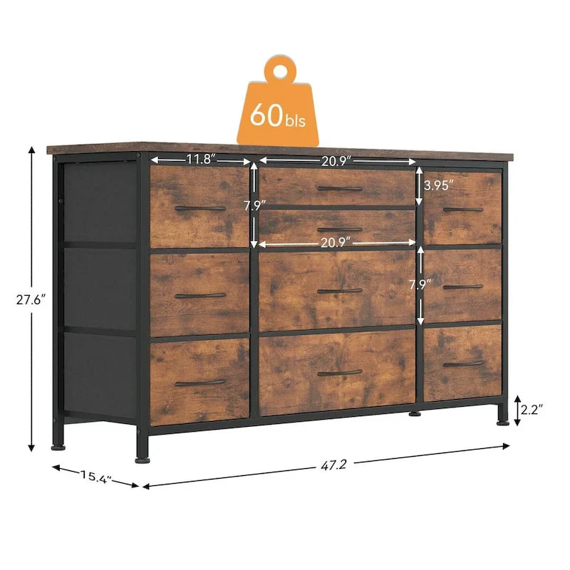 Commode de chambre avec 10 grands tiroirs pour meuble TV long 55 - 55 pouces