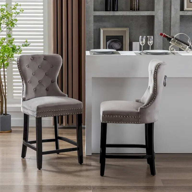 Carter 24 Tabouret de comptoir capitonné à dossier en aile et clous décoratifs (lot de 2)