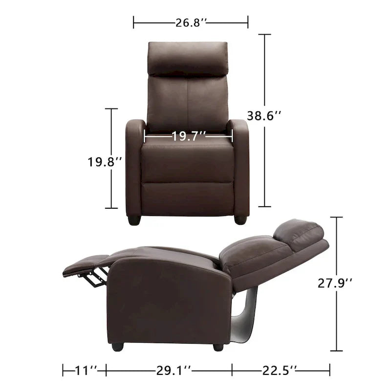Fauteuil inclinable en simili cuir PU, marron / noir / gris / kaki / rouge / beige, simple