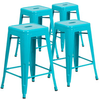 Lot de 4 tabourets hauteur comptoir d'intérieur-extérieur en métal sans dossier 24 H, avec assise carrée