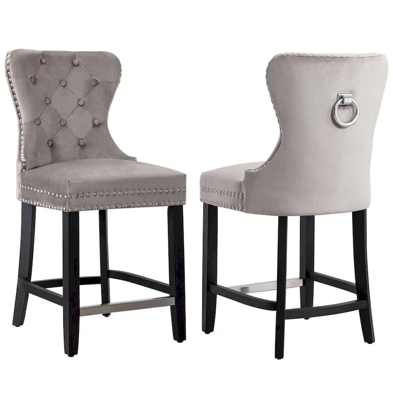 Carter 24 Tabouret de comptoir capitonné à dossier en aile et clous décoratifs (lot de 2)