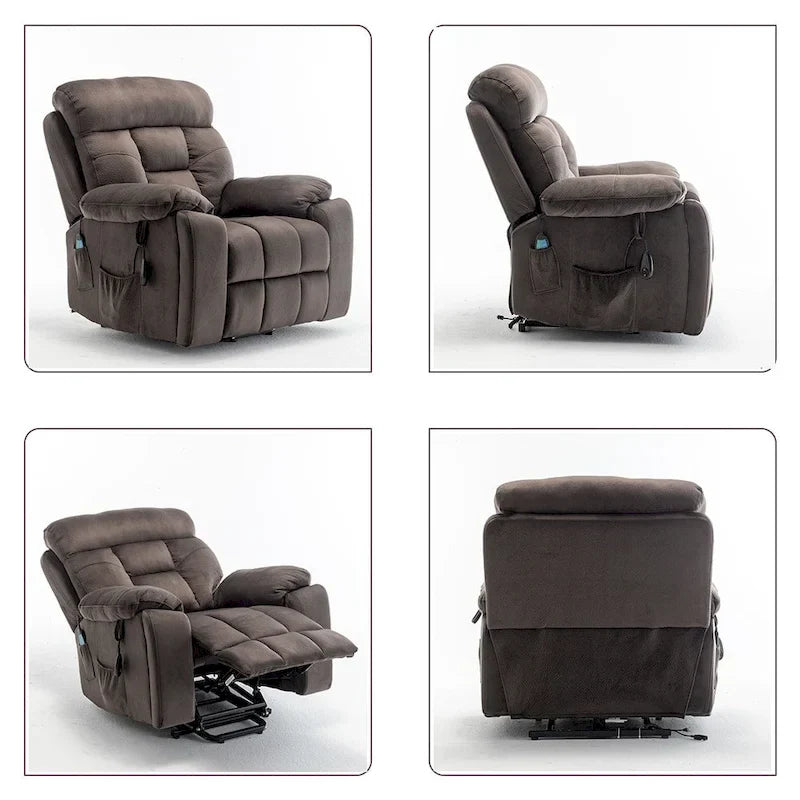 Grand fauteuil releveur massant électrique avec chauffage, porte-gobelet caché