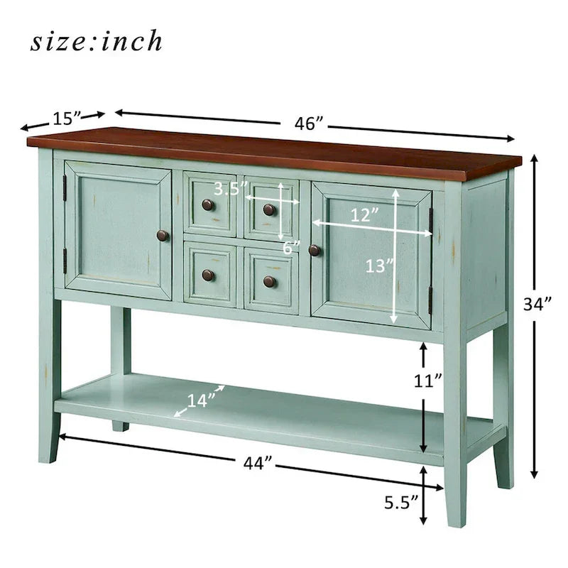 Buffet commode de style rétro en bois avec étagère inférieure, facile à assembler, pour salon, cuisine, entrée