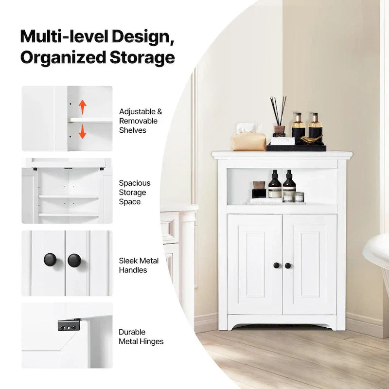 Armoire d'angle 32 po avec 2 portes et étagères réglables pour rangement à la maison - 25,4 x 12,8 x 33,3 po