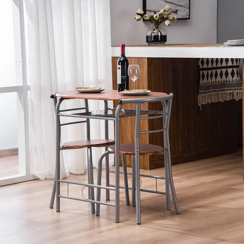 Ensemble de table de bar petit-déjeuner 3 pièces argent / marron clair