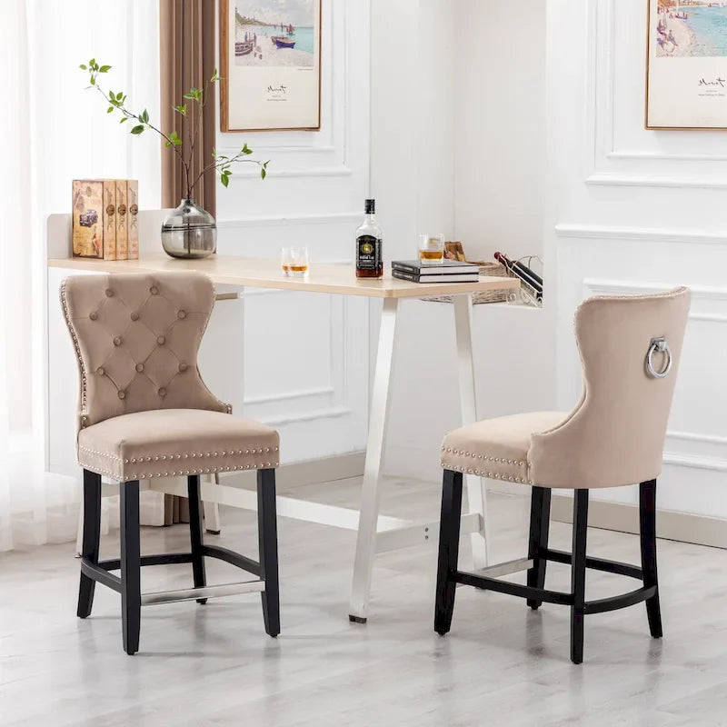 Carter 24 Tabouret de comptoir capitonné à dossier en aile et clous décoratifs (lot de 2)
