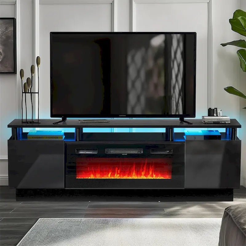 Meuble TV cheminée 70 avec cheminée électrique 36