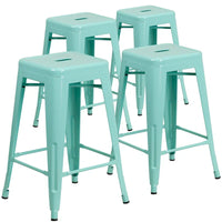 Lot de 4 tabourets hauteur comptoir d'intérieur-extérieur en métal sans dossier 24 H, avec assise carrée