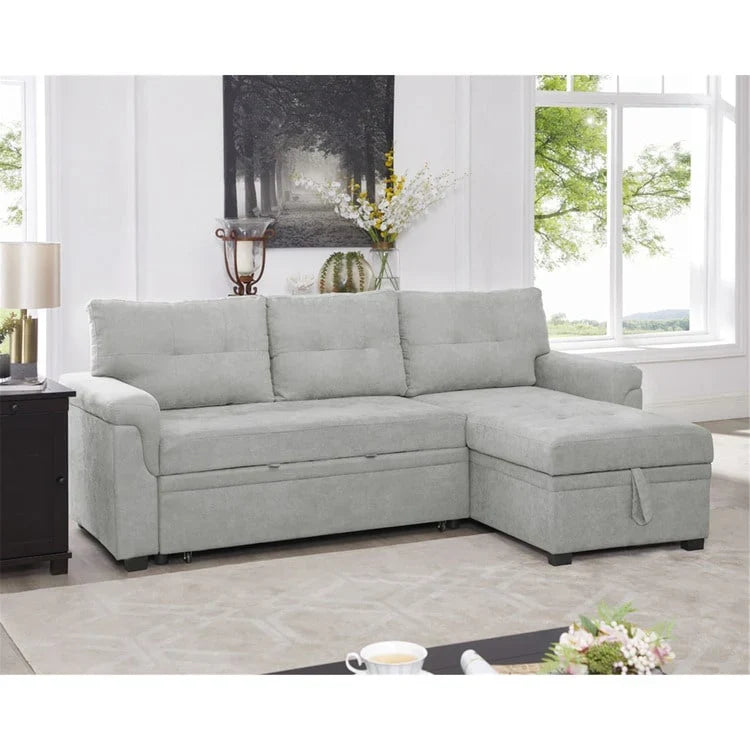 Canapé sectionnel convertible réversible avec lit escamotable, méridienne de rangement dissimulée et pieds durables