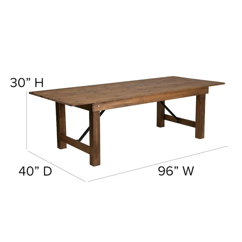 Ensemble de table de ferme pliante rustique 8' x 40 avec 10 chaises à dossier croisé et coussins