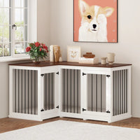 Grand meuble cage d'angle pour chien pour 2 chiens, cage pour chien en forme de L - 58.7X41.1