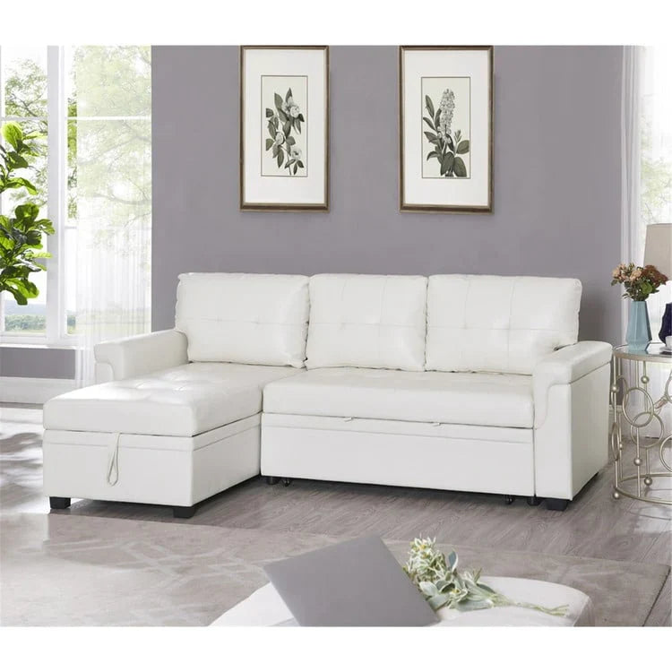 Canapé sectionnel convertible réversible avec lit escamotable, méridienne de rangement dissimulée et pieds durables