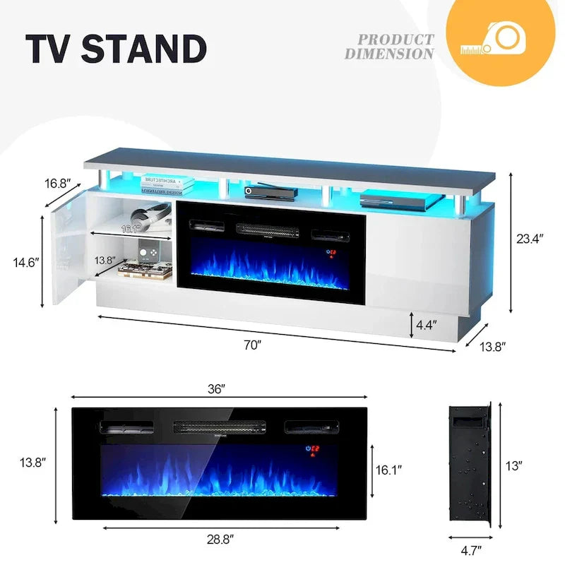 Meuble TV 70 avec cheminée 36 et étagères réglables